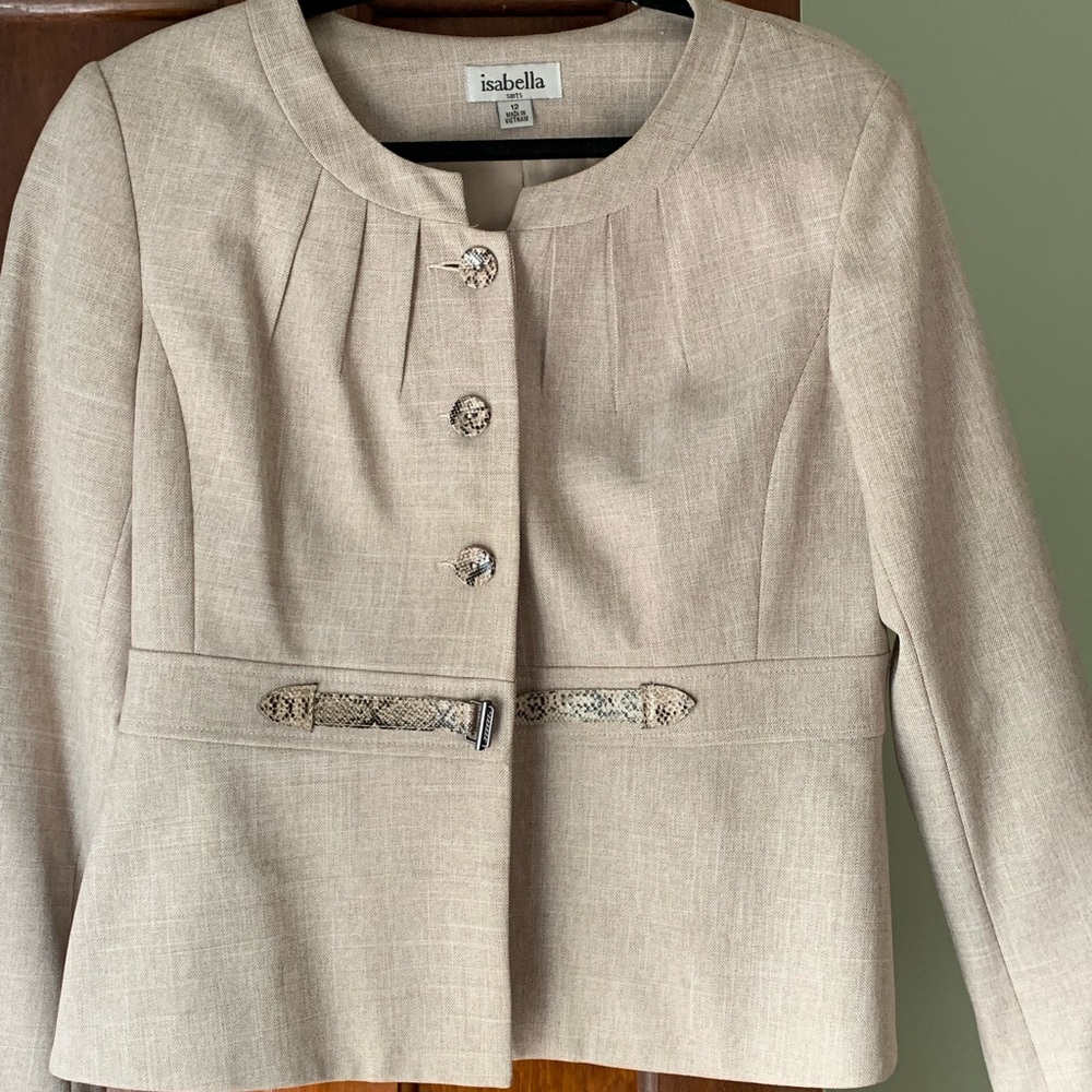 Tan Blazer with faux snakeskin belt